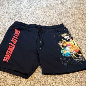 Men's Black Graphic Athletic Shorts with Red Accents